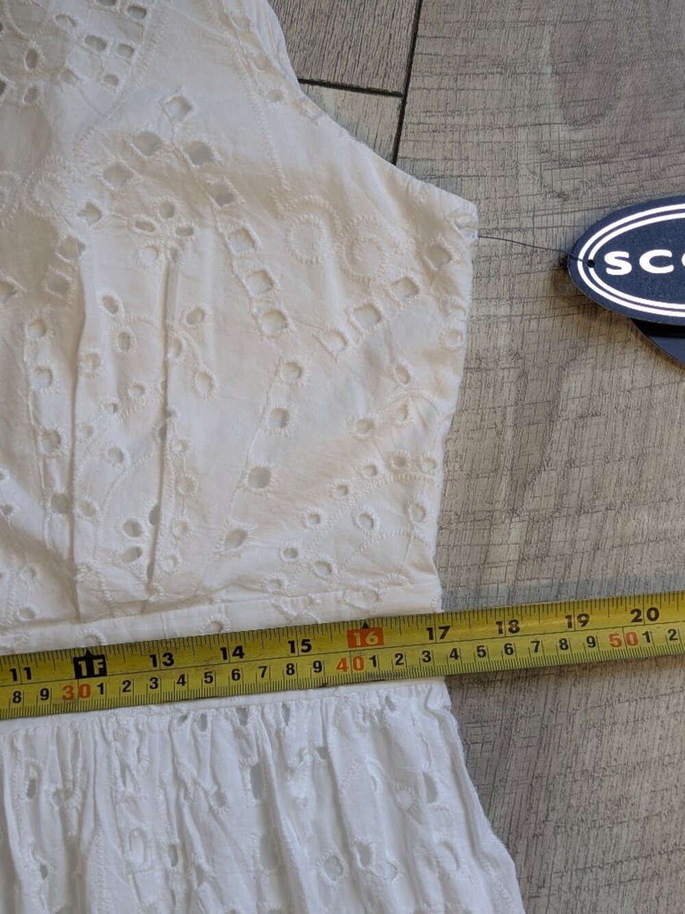 White Eyelet Cotton Maxi Dress Fit Flare Open Back Bow L Summer Boho Beach NWT - Picture 15 of 16